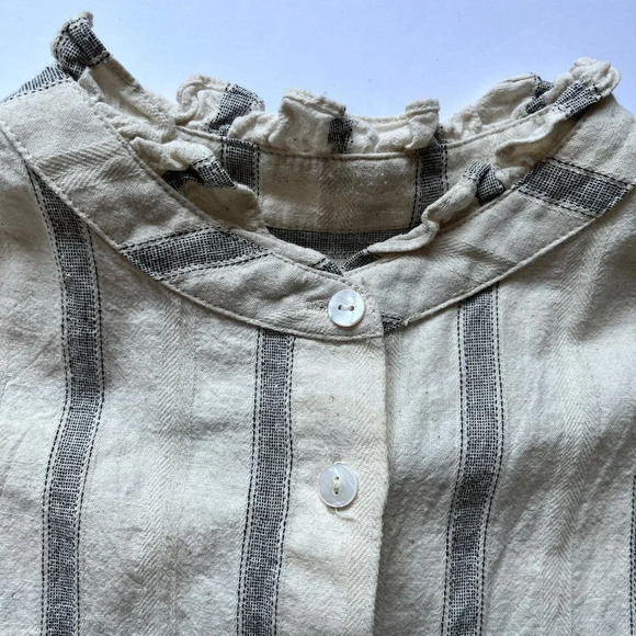 Mod Ref Striped Button Blouse Boxy  Relaxed Ruffle Collar Minimalist Cotton Sz M - Picture 14 of 14